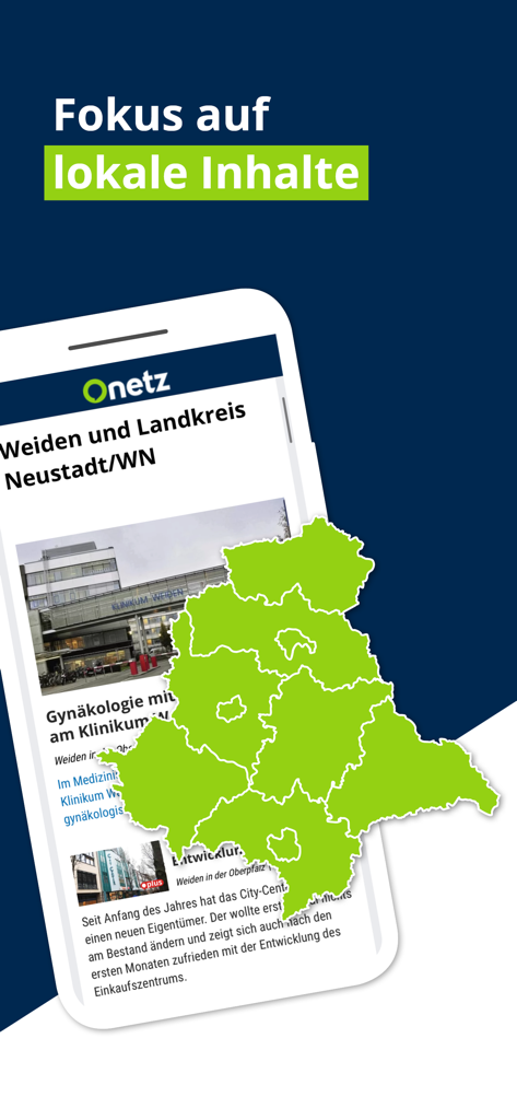 Onetz - Onetz app showing local news from the Oberpfalz region on an iPhone