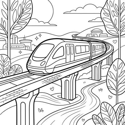 Hop aboard a high-tech adventure with this engaging Maglev Train coloring page, thoughtfully designed for seniors. Its clear lines and captivating futuristic scene offer a wonderfully relaxing and stimulating artistic experience.