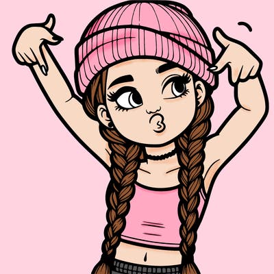 realistic teenage girl with braids and a beanie and crop top doing 🫶🏼