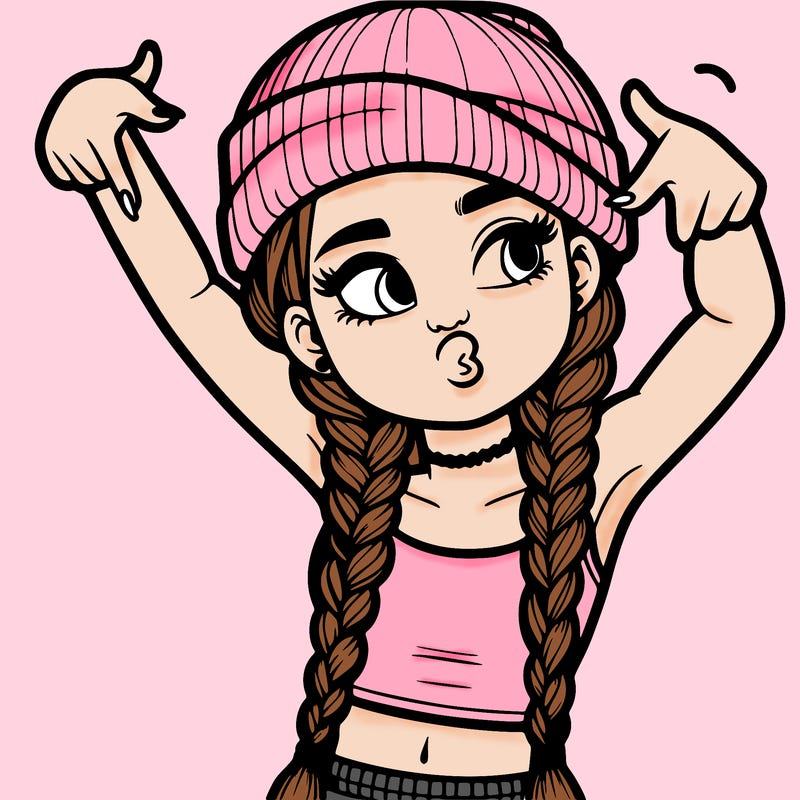 realistic teenage girl with braids and a beanie and crop top doing 🫶🏼