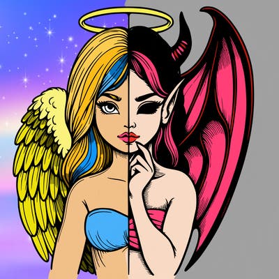 realistic angel half demon