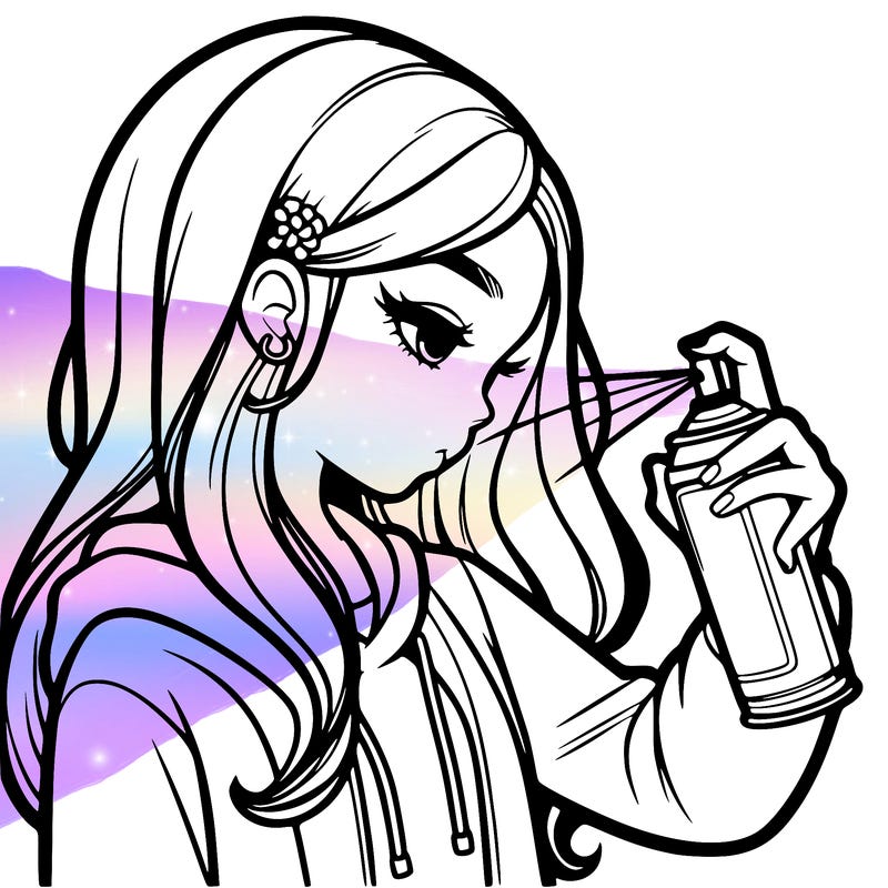 a realistic girl spray painting