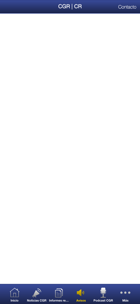 Tela principal do aplicativo CGR CR com navegação inferior para notícias e relatórios