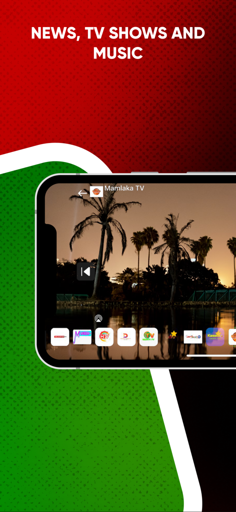 KeniStream: Watch Live TV - KeniStream mobile app interface showing a live stream from Mamlaka TV with a selection of Kenyan channel logos.