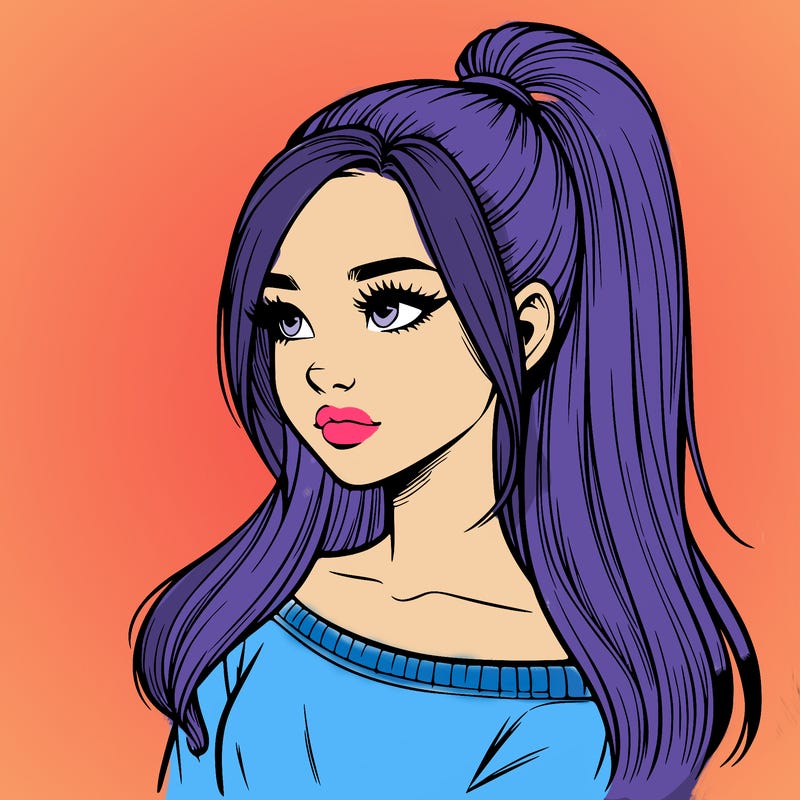 realistic girl with a high ponytail