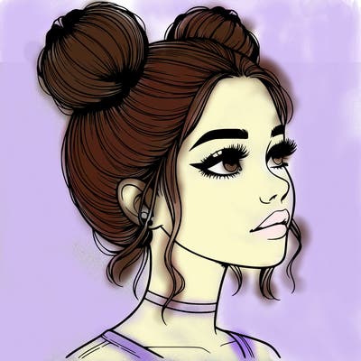 realistic girl with buns on the top of her head