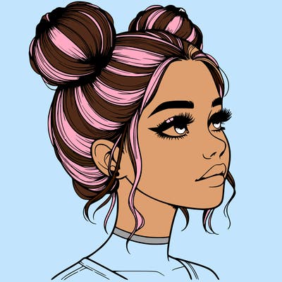 realistic girl with buns on the top of her head