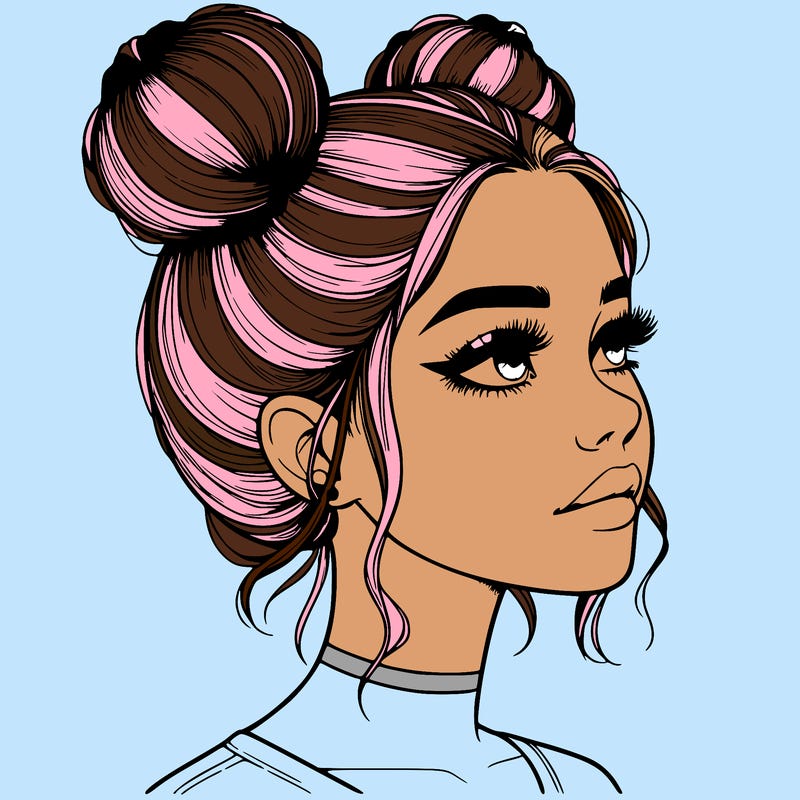 realistic girl with buns on the top of her head