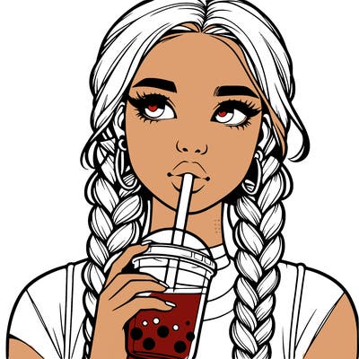 realistic girl with braided hair drinking boba