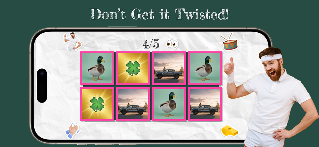 Say the Word on Beat Challenge - Gameplay interface of Say the Word on Beat Challenge showing a grid of images including ducks and trucks with a player celebrating