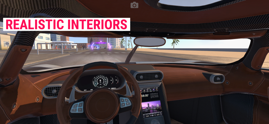 Real Driving School - Vista en primera persona de una cabina y salpicadero de coche detallados en Real Driving School