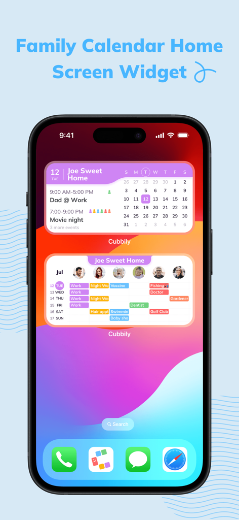 Cubbily: Family Calendar - Widgets de calendrier familial Cubbily sur l'écran d'accueil d'un iPhone