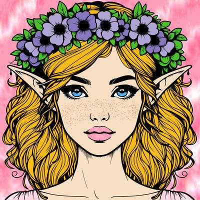 realistic female elf with flower crown