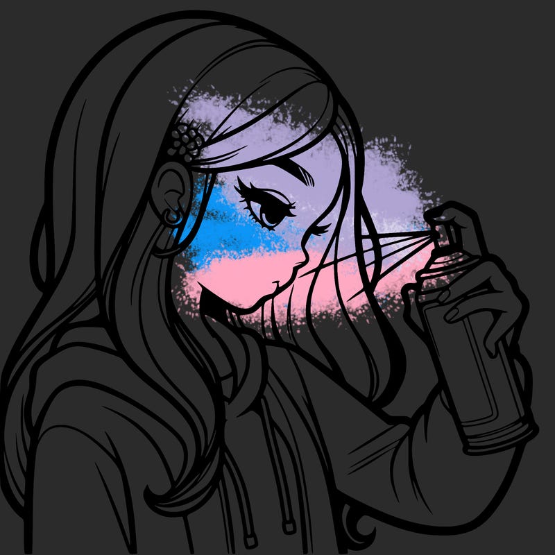 a realistic girl spray painting