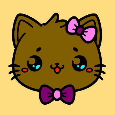 kawaii cat with a bow tie hanging from his ear