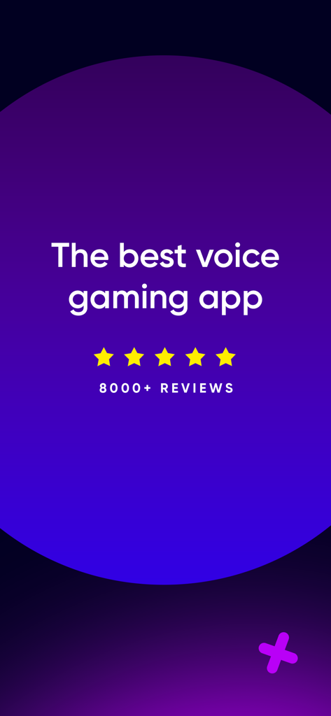 Rating screen for Volley Games showing five stars and over 8000 reviews for the best voice gaming app