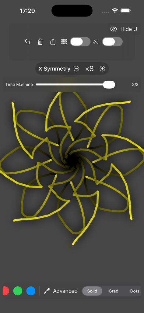 Mirror Drawing Studio - Yellow floral mandala created with eight-way symmetry in Mirror Drawing Studio
