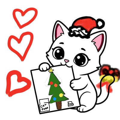 a small cat with a blank sheet of paper in its hand. the cat is sooooooo cute!