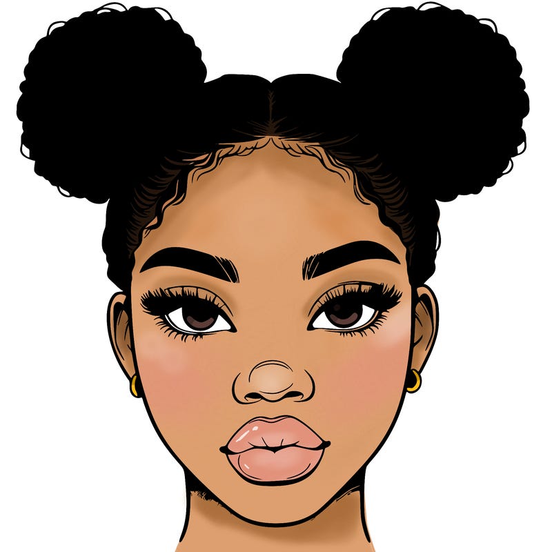 realistic black woman with two buns