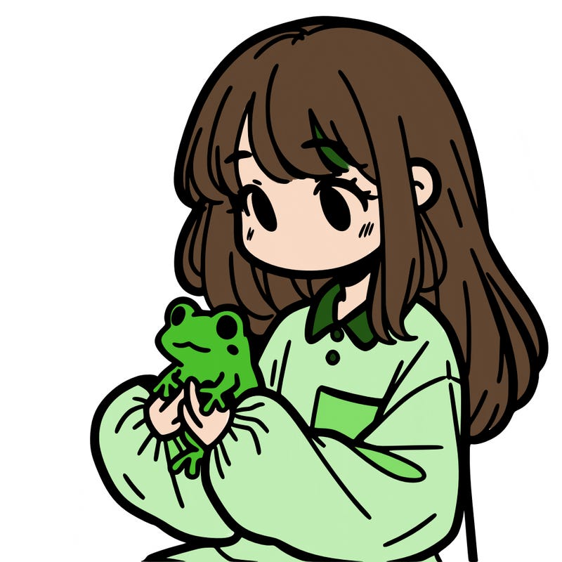 girl with long hair and a oversized shirt. and she is holding a frog