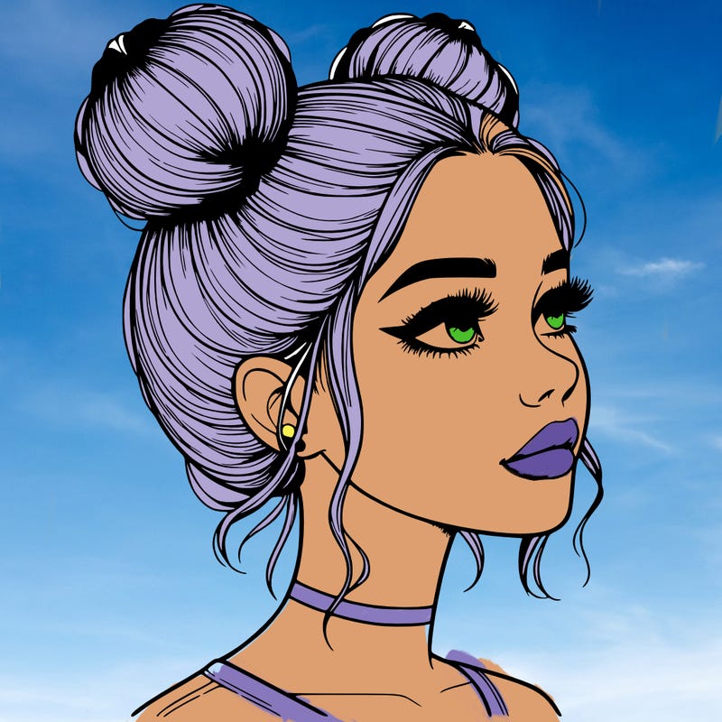 realistic girl with buns on the top of her head