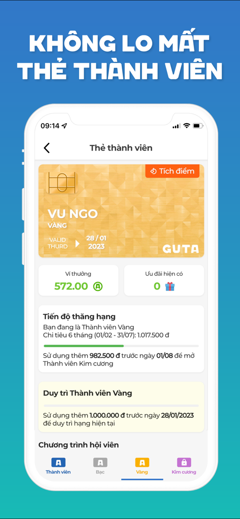 Guta App - Guta coffee app membership card display showing gold tier status and points