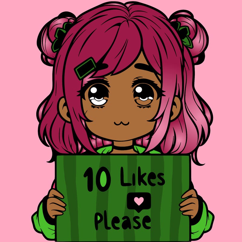 a girl with a sign saying 10 likes please