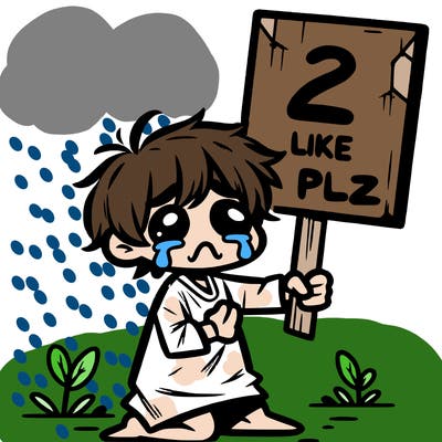 small poor toddler crying with sign that says 2 like plz