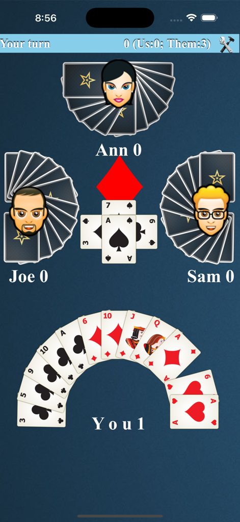 Whist - Card Game - Whist card game interface with players and cards displayed on screen