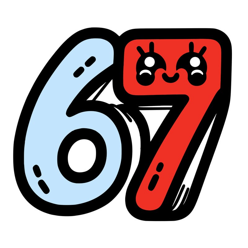 the numbers 67