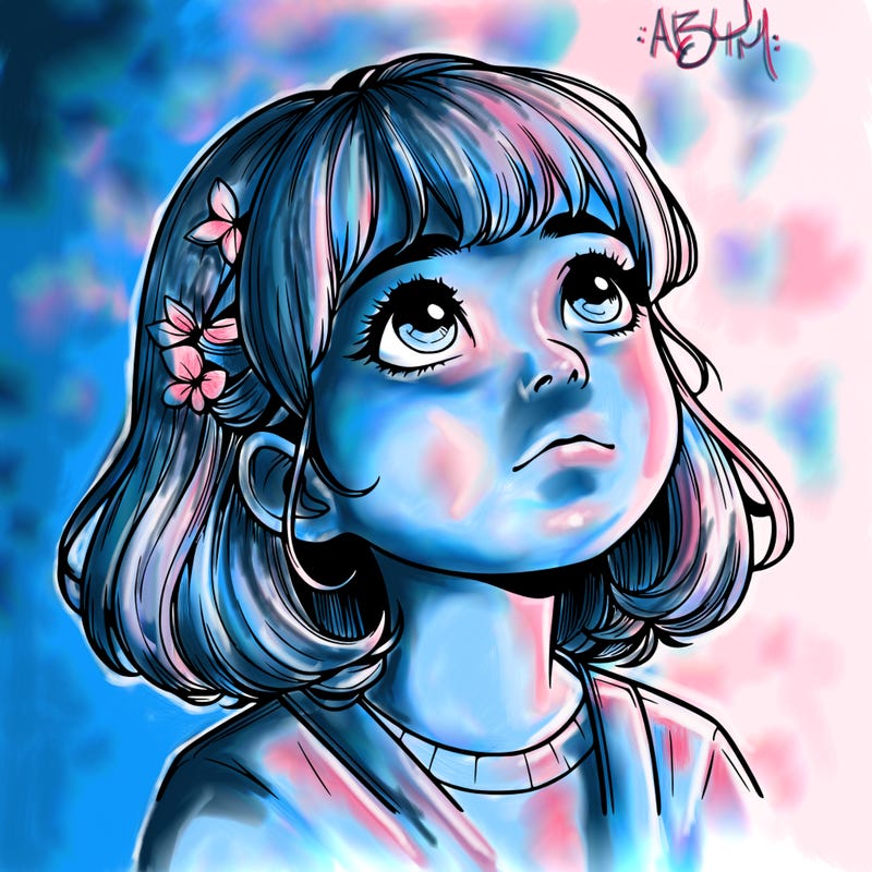 realistic girl looking up