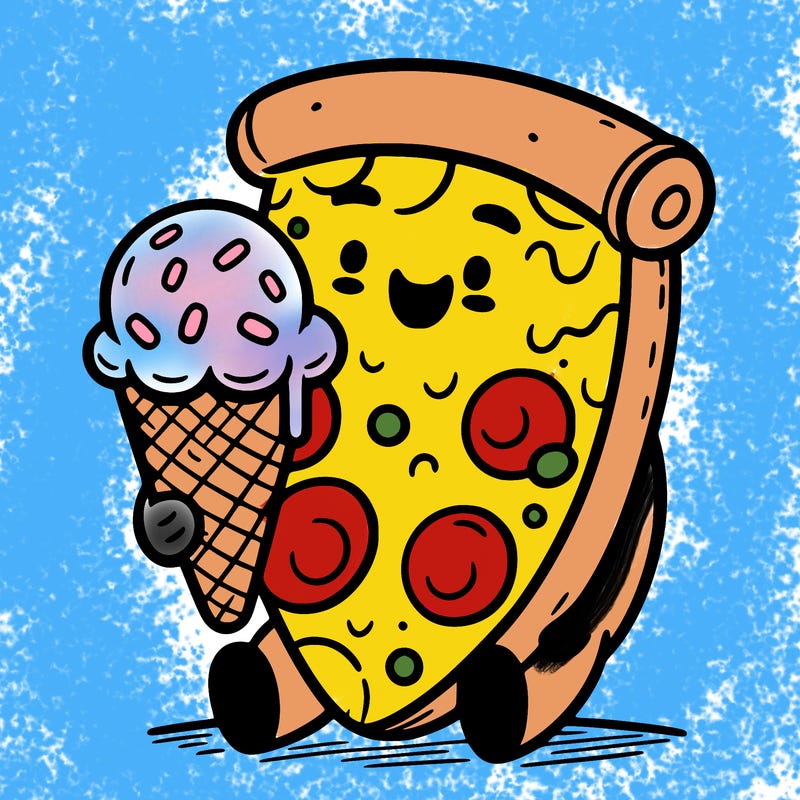 pizza enjoying ice cream
