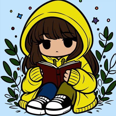 girl in oversized hoodie reading a book