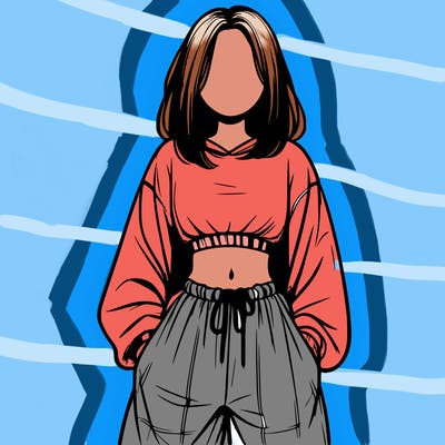 realistic girl faceless with baggy pants and a crop top