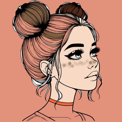 realistic girl with buns on the top of her head