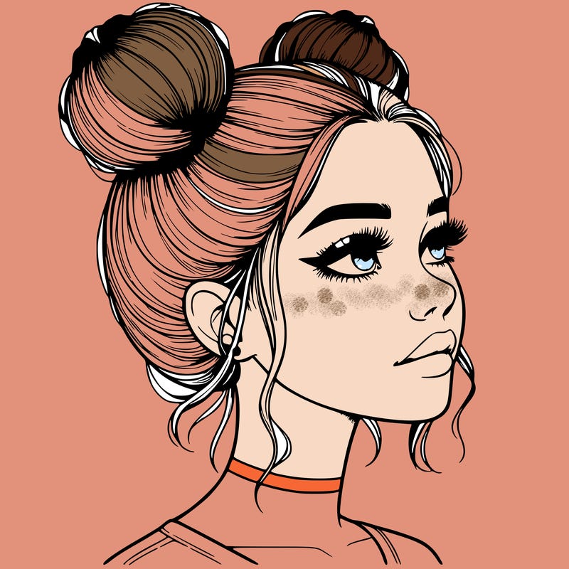 realistic girl with buns on the top of her head