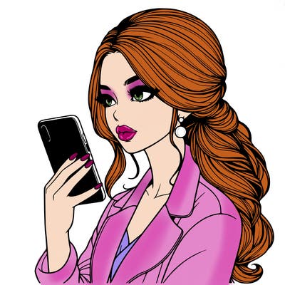 a beautiful and stylish realistic girl looking at her phone