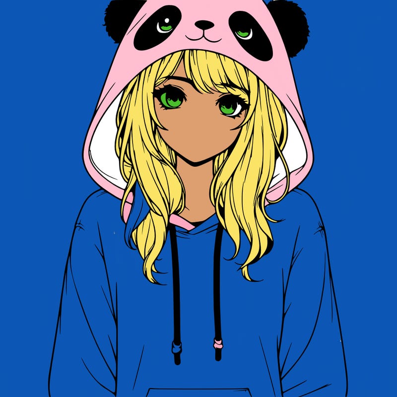 realistic girl in panda hoodie