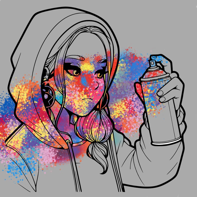 a realistic girl, spray painting