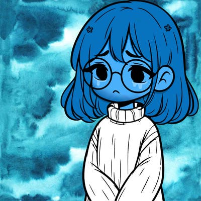sad girl with glasses in a sweater