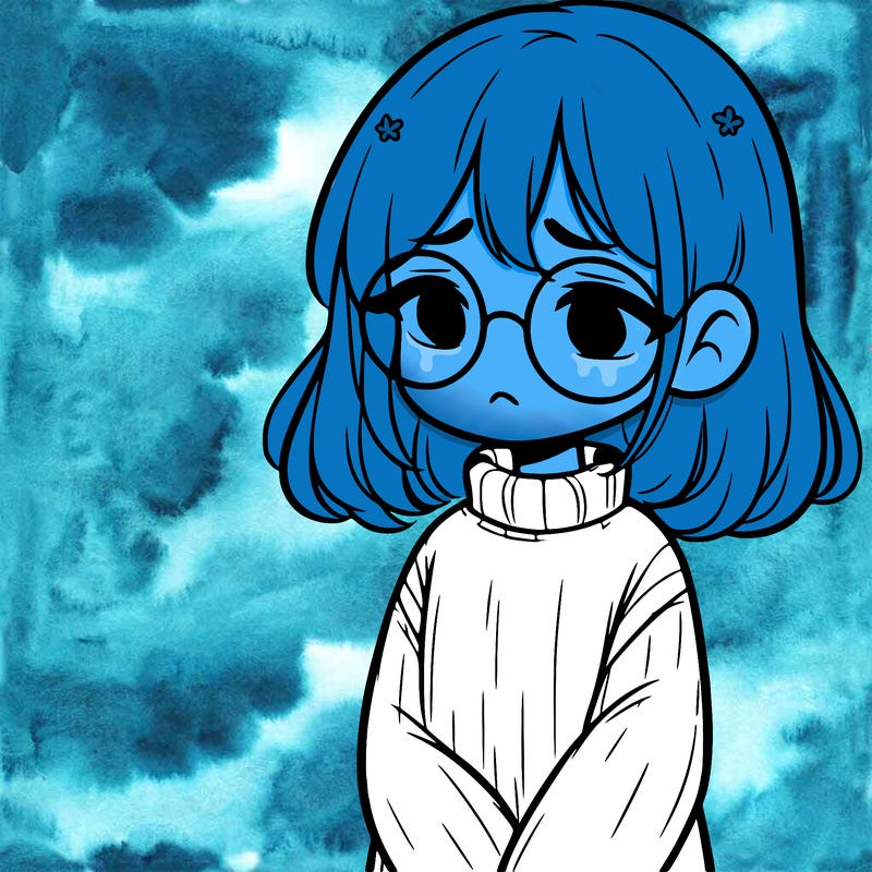 sad girl with glasses in a sweater
