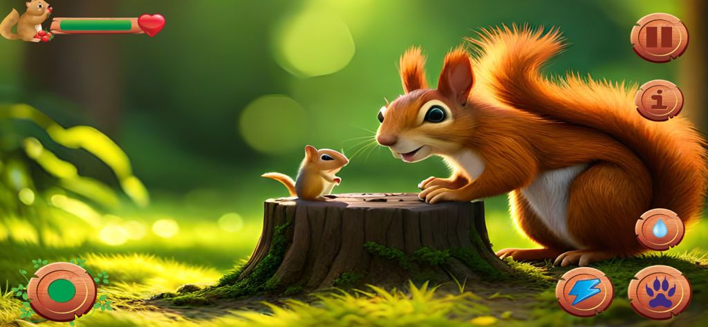 Flying Squirrel Animal Game 3D - Flying squirrel and small animal on a tree stump in a forest game setting