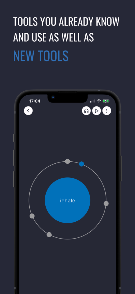 neurally -brain based training - Interface of the Neurally app breath trainer tool showing an inhale instruction with a circular visual guide