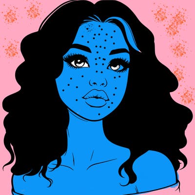 realistic girl with wavy hair and lips