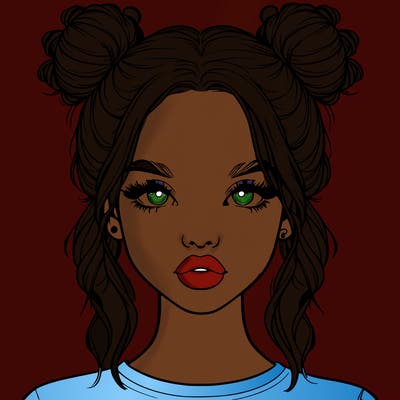 realistic girl with two buns in hair and lips