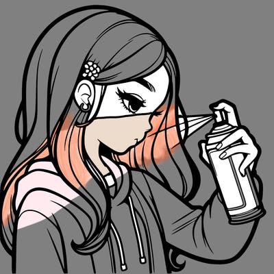 a realistic girl spray painting