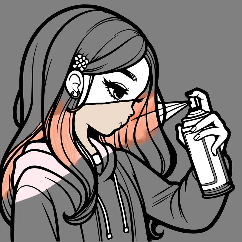 a realistic girl spray painting