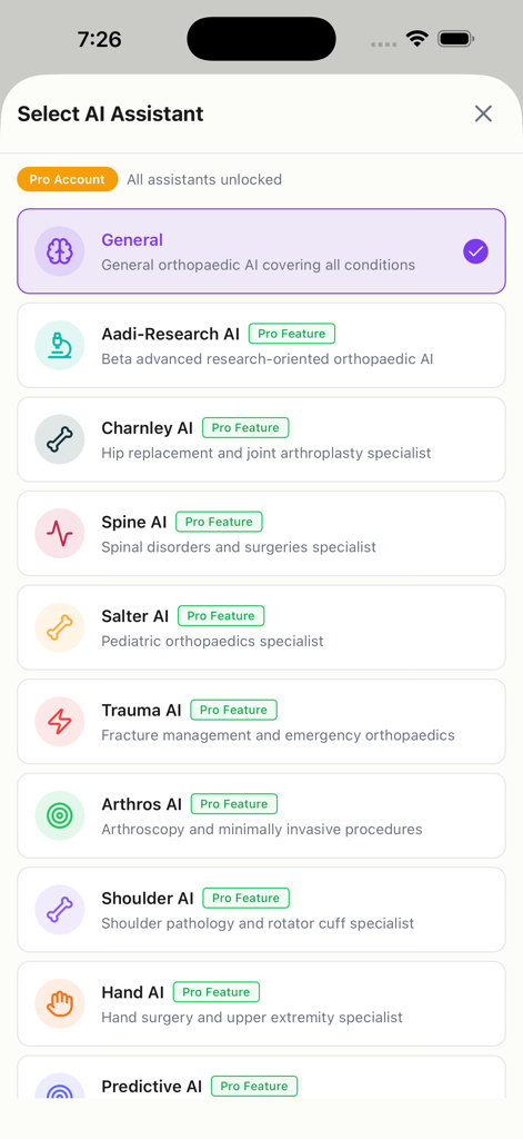 Ortho AI - AIMD - A list of specialized orthopedic AI agents for various medical subspecialties like Spine and Trauma