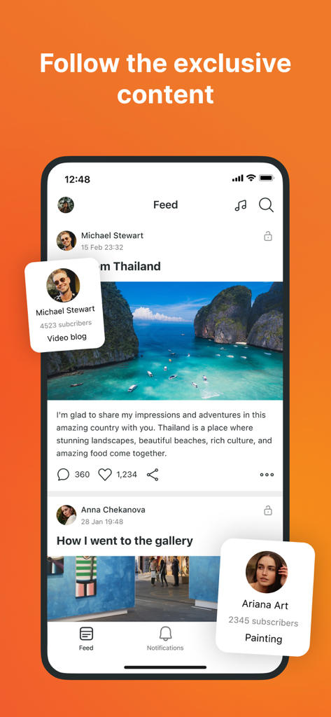Boosty app interface displaying a social feed of exclusive posts from various content creators
