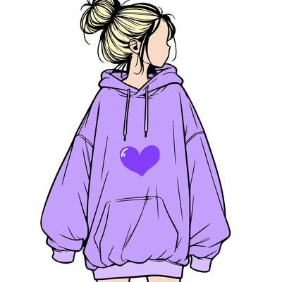 realistic girl with a oversized sweatshirt on and a bun